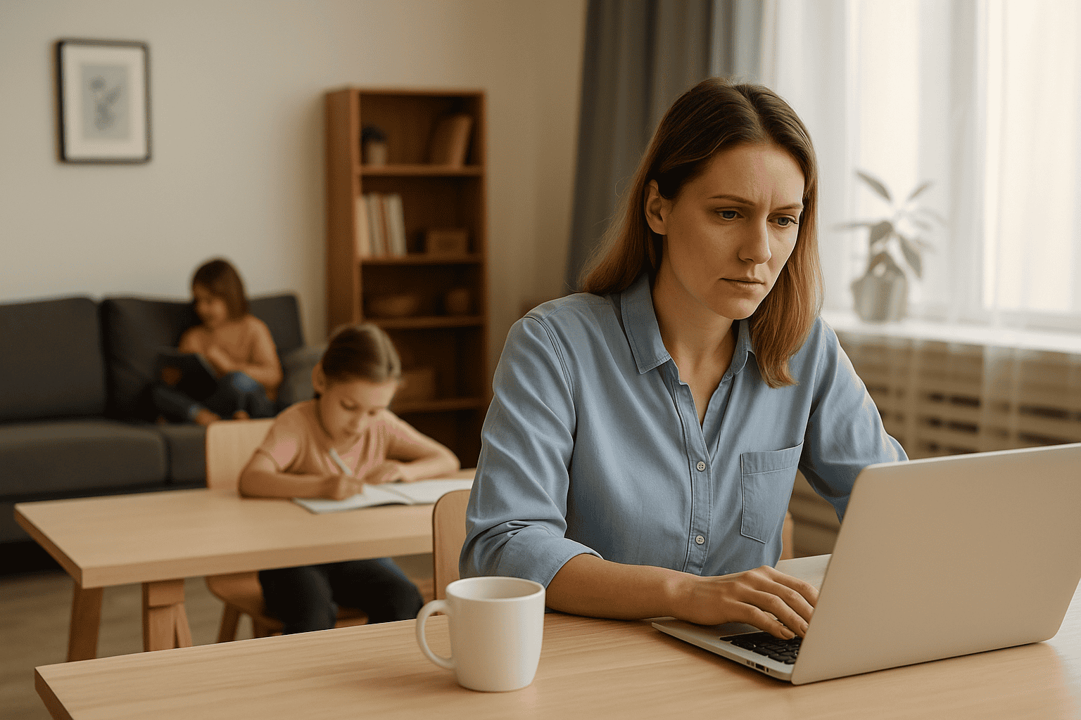 Bild von einer Frau mit Kindern im Hintergrund Bild von einer Frau mit Kindern im Hintergrund