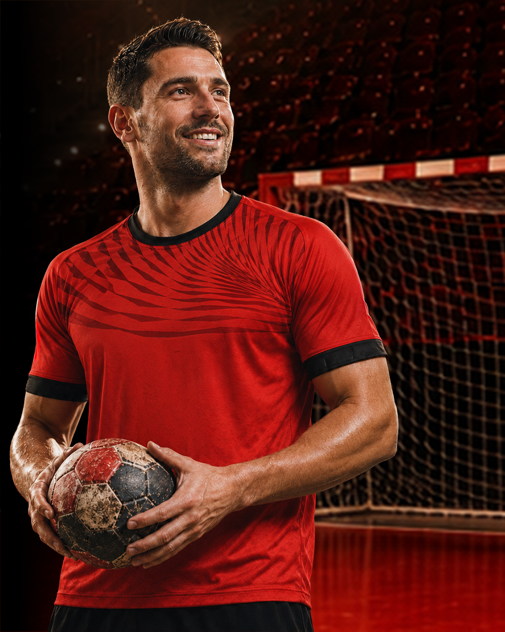 Handballspieler in Aktion, konzentriert und energiegeladen